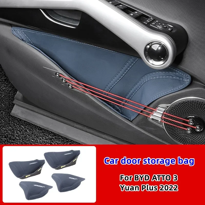 For BYD ATTO 3 Yuan Plus 2022 Car Door Side Storage Bag Anti-scratch Leather Car Door Armrest Tray Organizer