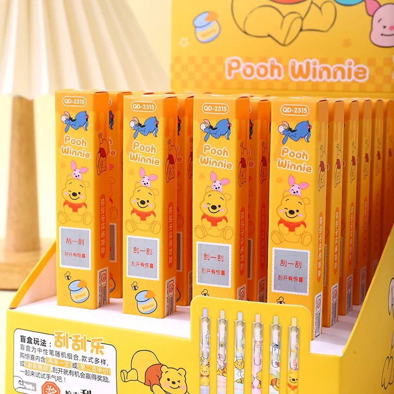 12/24pcs disney pooh bear 0.5mm Blind box Gel Ballpoint Signature Pen Student Writing School Supplies Stationery Wholesale gift