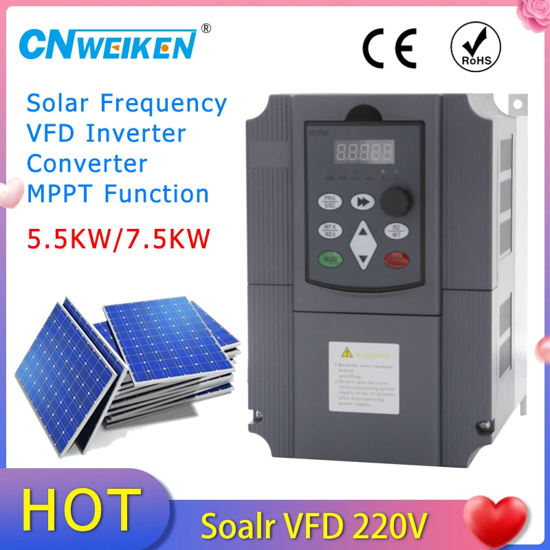 Mini VFD Solar Inverter 1.5KW/2.2KW/4KW Frequency Converter 3P 220V Output For Single Phase or 3 phase water pump motor