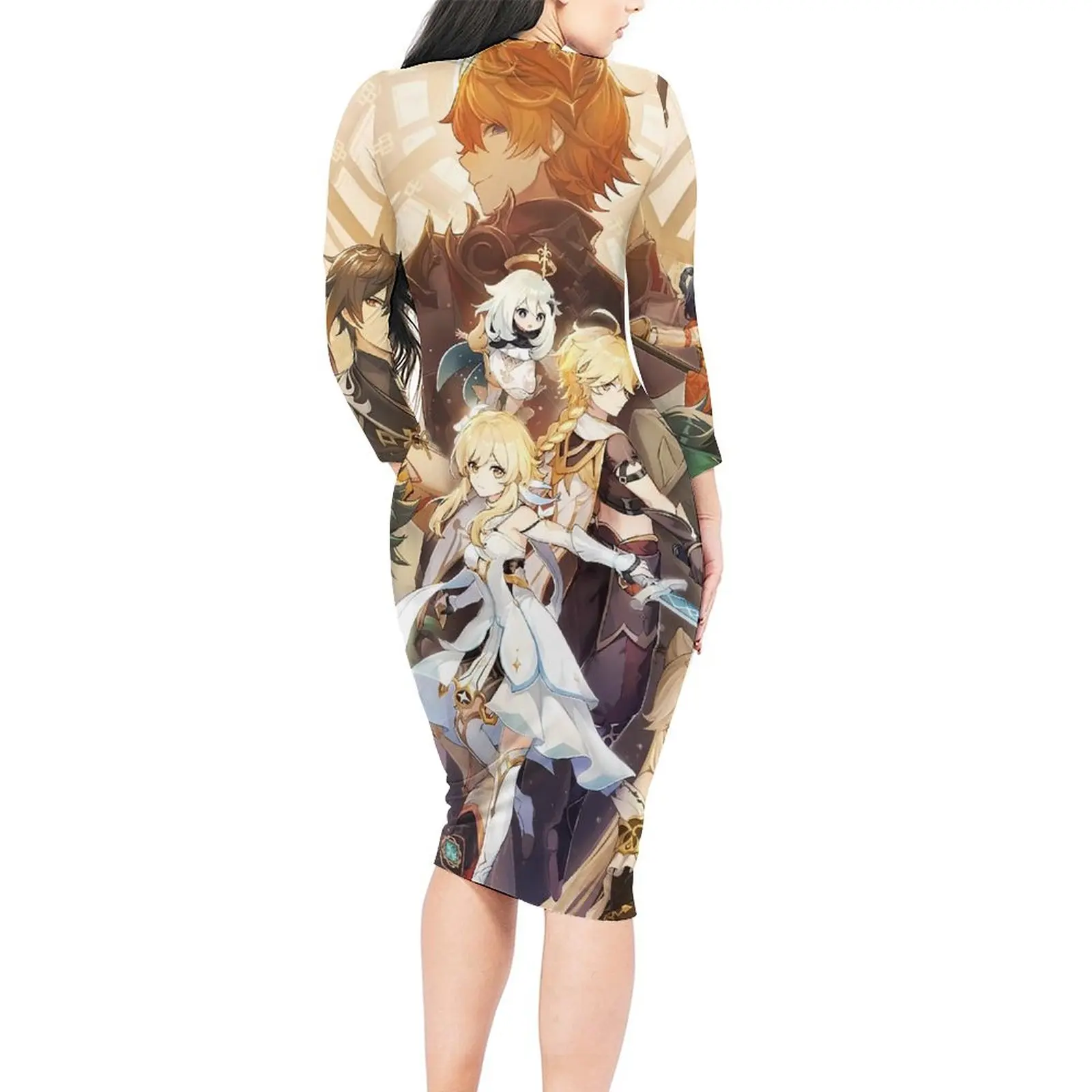 The Best Of Genshin Impact Dress Long Sleeve Anime Vintage Dresses Autumn Womens Street Wear Design Bodycon Dress 3XL 4XL 5XL