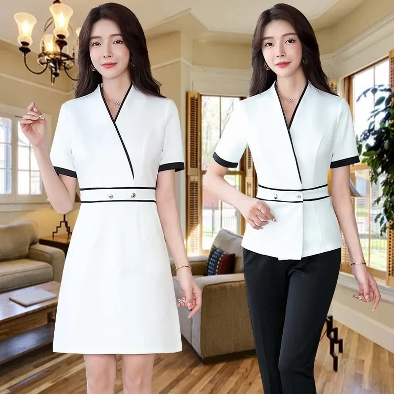 SPA Beauty Uniform Korean Style Beauty Salon Female Spring and Autumn Work Blouse+Pants Set Hospital Front Desk Staff Workwear