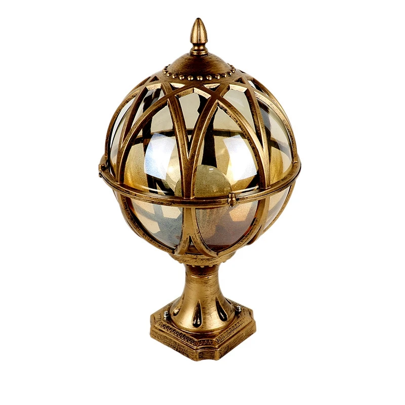 European Style Retro Spherical Column Lamp Villa Door Column Lamp Outdoor Waterproof Courtyard