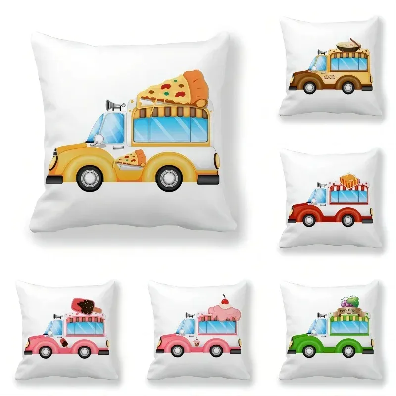 Cartoon Food Car Print Pillowcase Living Room Office Home Pillowcase Car Ornaments