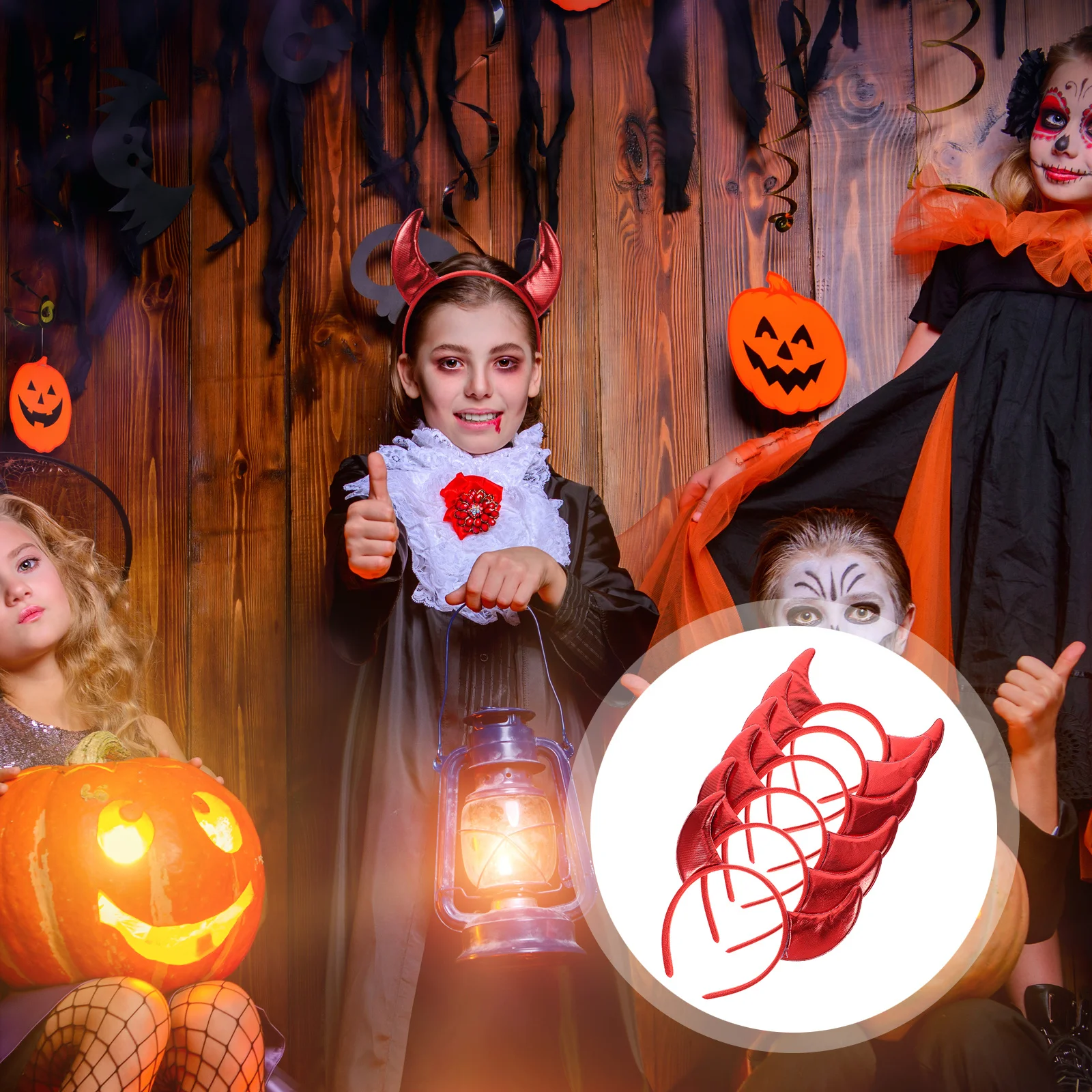 

6pcs Glitter Devil Horns Headband Halloween Cosplay Hairband Costume Accessory Women Kids Masquerade Party Festival Horn