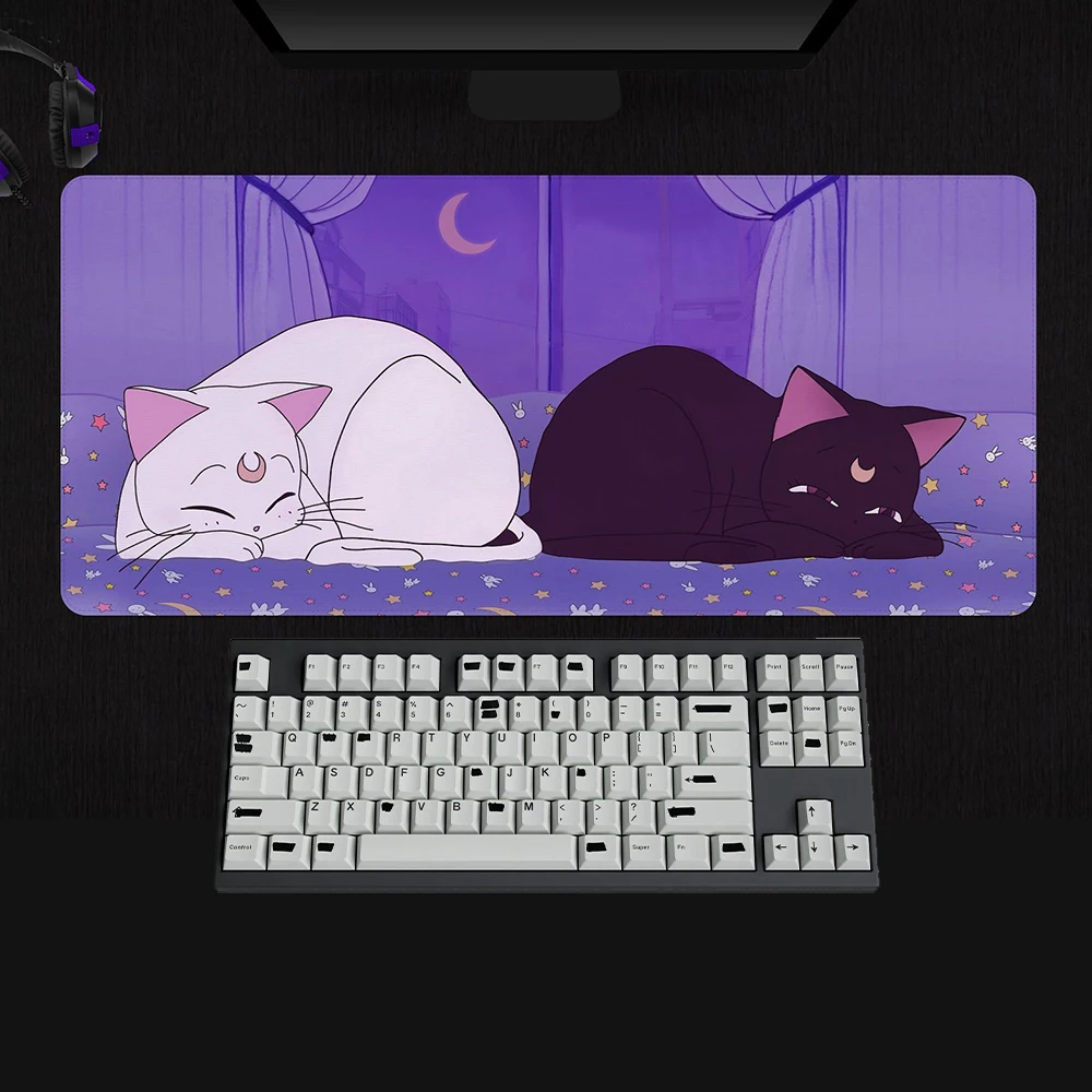 Lila Kawaii Katzen-Mauspad, große rosa Schreibtischunterlage, Gaming-Laptop-Büro-Mauspad, niedliche Anime-Pastell-Mauspads, erweiterte Gaming-Zubehörmatte