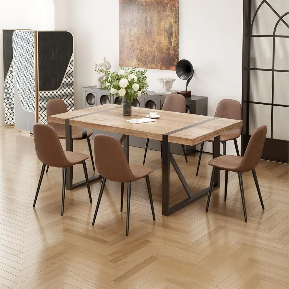 

Dining Table Set for ,Modern ' Rectangle Wood Dining Table and Fabric Dining Chairs