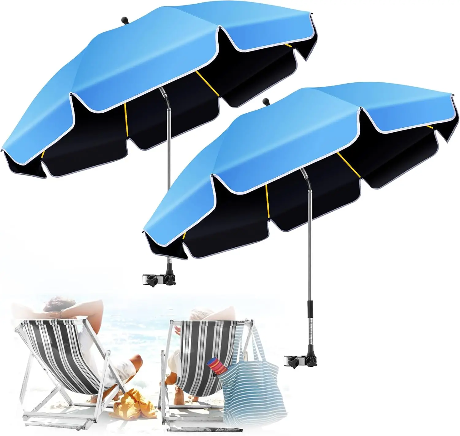 

Umbrella 360°Adjustable Protection Stroller, 2 PACK 48.8' beach chair umbrella with clamp, high UV