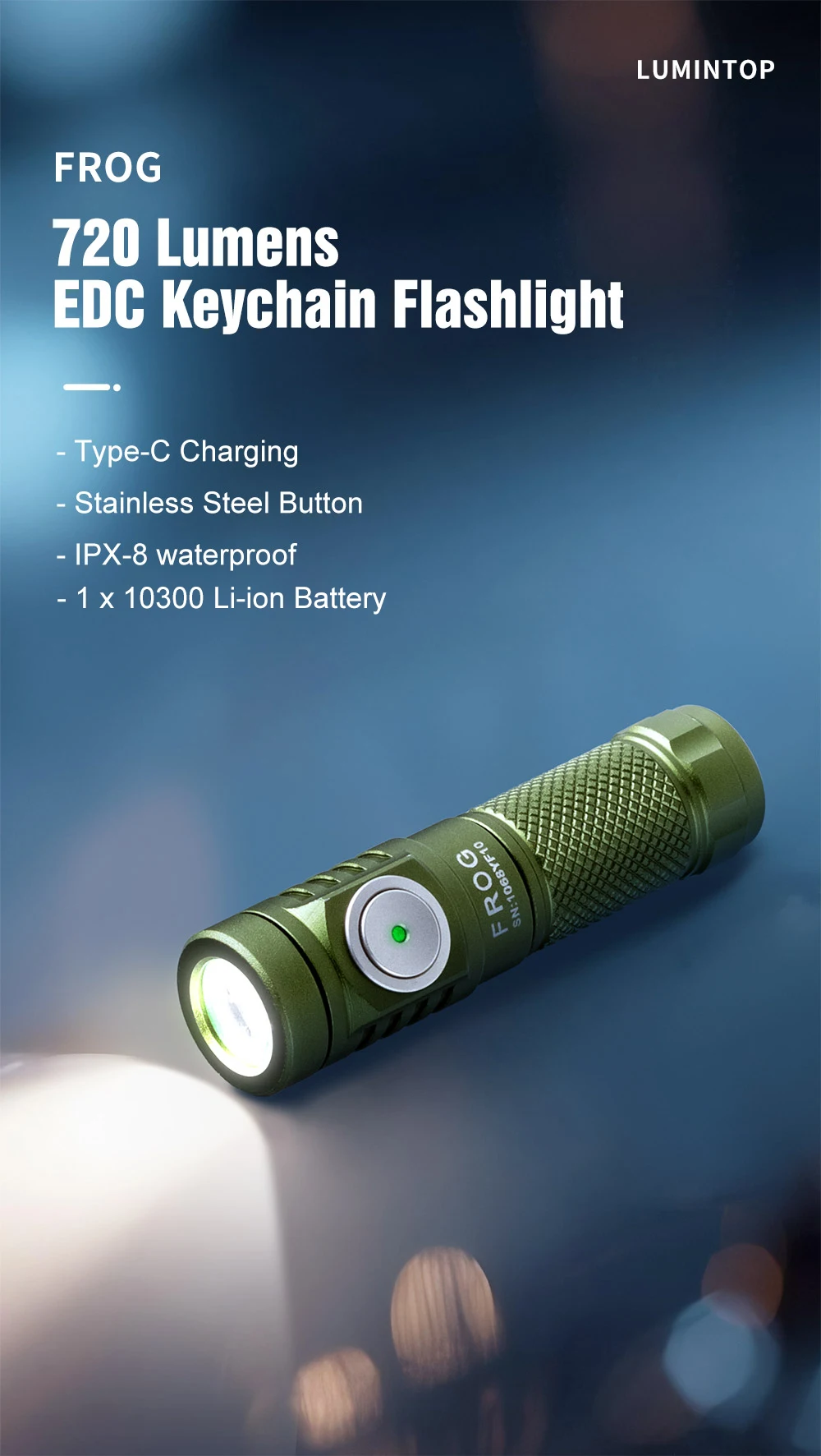 Lumintop FROG Taschenlampe USB TYPE C Taschenlampe mit 10750 Verlängerungsrohr Mini Schlüsselanhänger-Taschenlampe für EDC USB-Ladegerät 650 Lumen – Detail 1