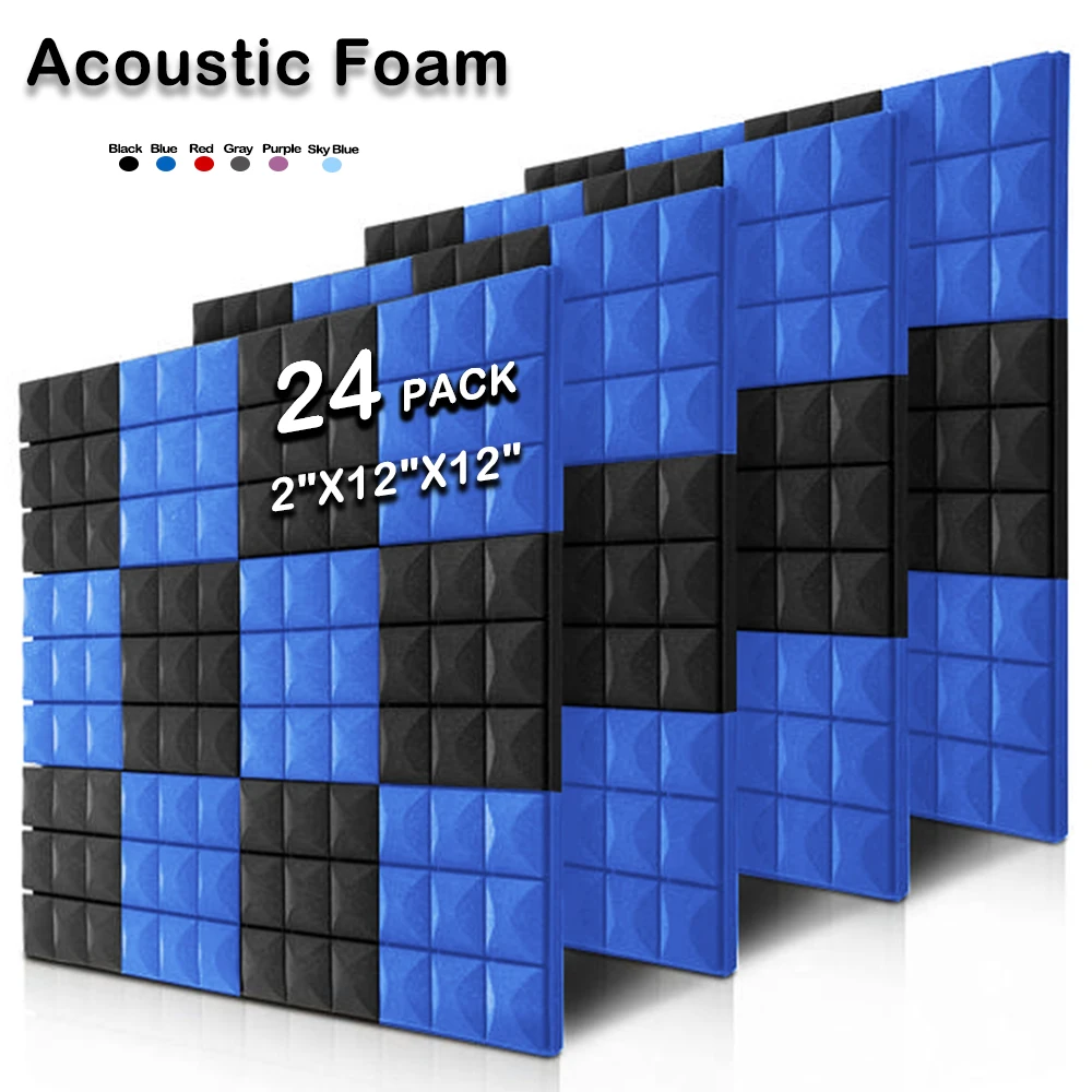 

Acoustic Foam Wall 6/12/24Pcs 2"X12"X12" Studio Soundproof Sponge Pad Noise Absorption Treatment Panel For KTV Room Decorative