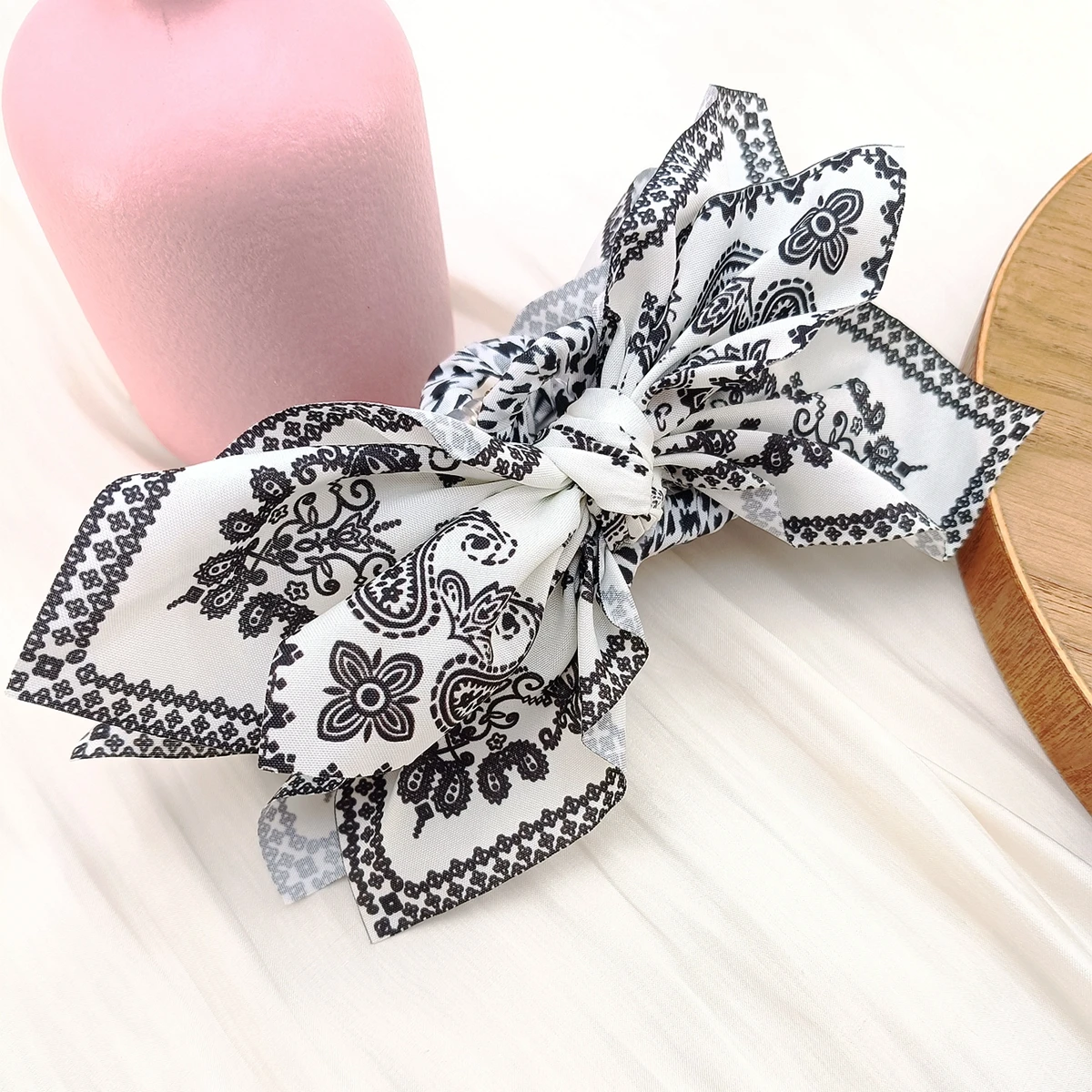 1/2 قطعة خمر طباعة كبيرة القوس Scrunchies مشبك شعر كليب ربطة القوس فيونكة الشعر حلقة مزدوجة الوجهين القرش كليب النساء غطاء الرأس اكسسوارات