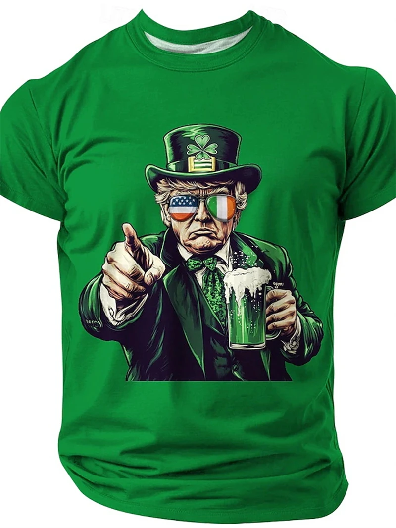 

New St. Patricks Day Men T Shirt 3D Print Trump Pattern Short Sleeve T-shirt Funny Men Women Summer New Fashion Tops Polyester