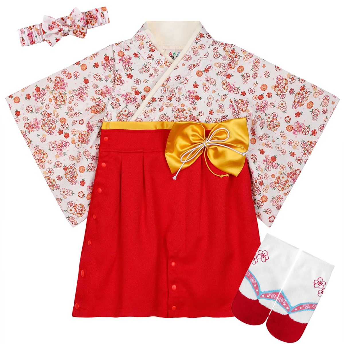 Baby Girls Kimono Girls Japanese Style Clothes Sets Infant Traditional Romper Costume Newborn Hakama