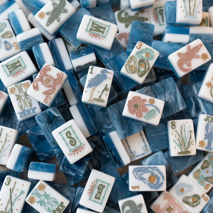 Blue Waterside Mahjong Tiles 2026 Coastal Luxury Engraved Layered Acrylic 160 American Tiles Set