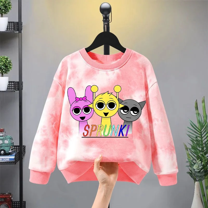 Sprunki Sweet Round Neck Sweatshirt for Children Anime Cartoon Fashion Hoodie Girls Autumn Winter Simple Top Kids Clothes Gifts