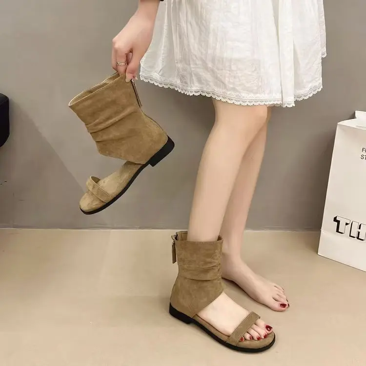

Fashion Versatile Women Shoes Summer New High Top Flat Shoes Simple Retro Women's Sandals Comfort Non Slip Women's Roman Sandals