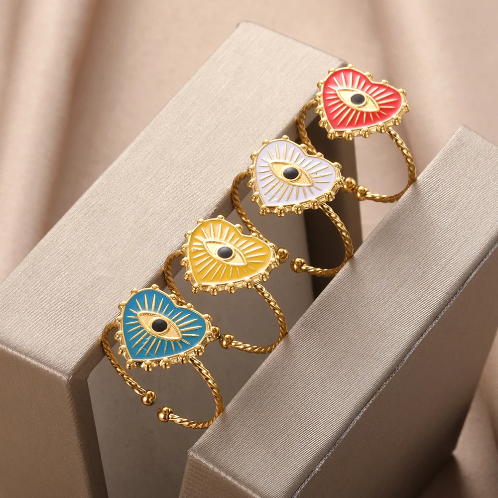 Turkish Evil Eye Adjustable Ring, Gold Color Design