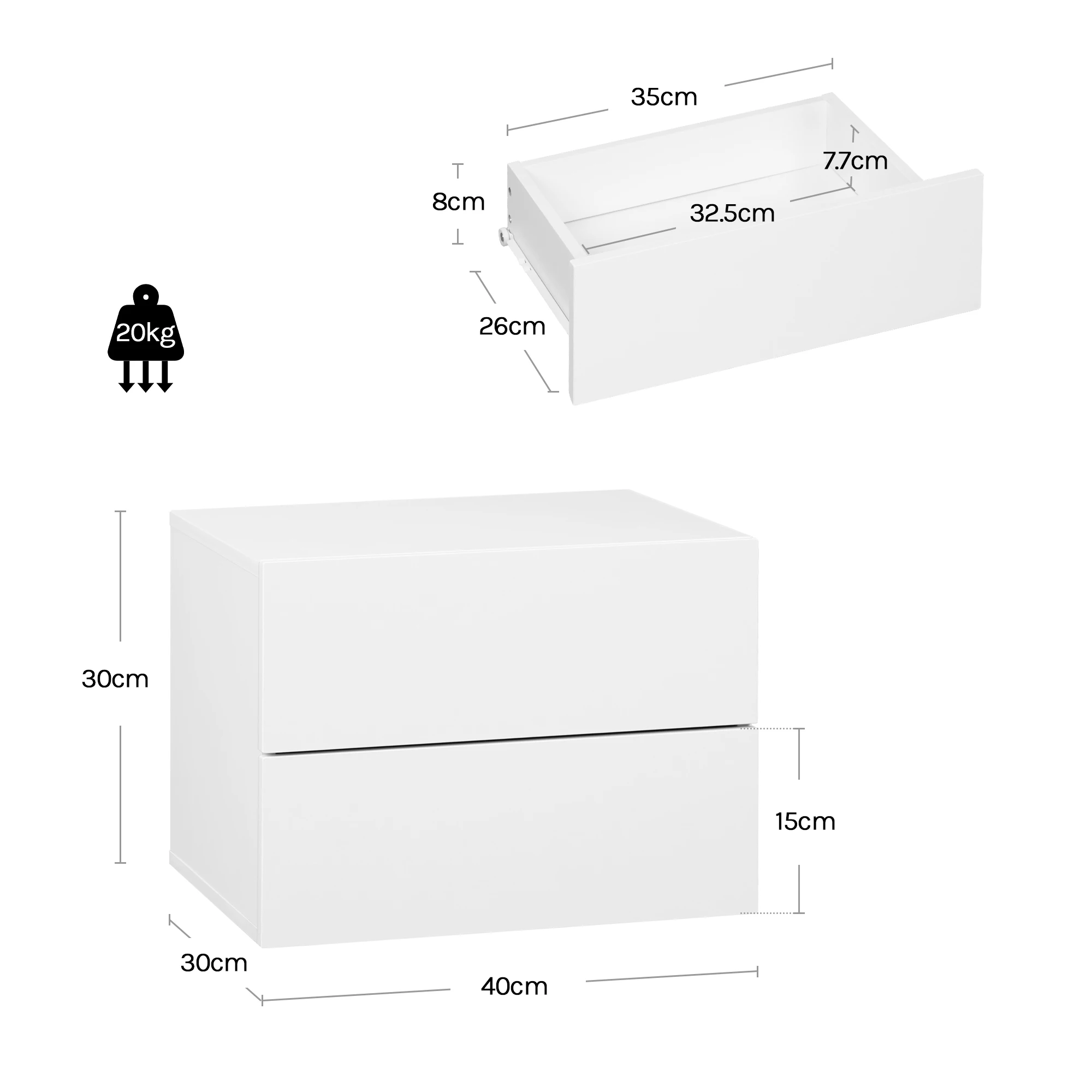 WOLTU 2 stks/set modern slaapkamer nachtkastje hangend nachtkastje wandgemonteerd nachtkastje met lade voor woonkamer