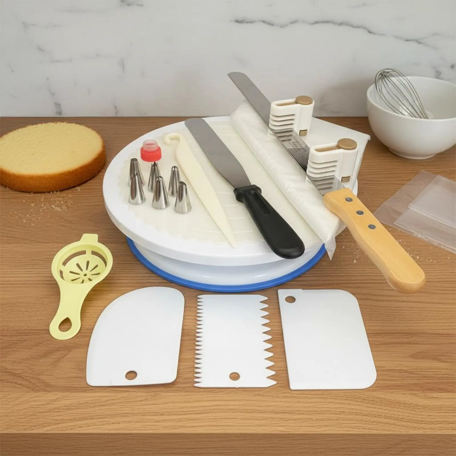Cake Turntable and Decorating Set Stainless Steel Spatulas Cake Turntable Baking Supplies Set Food Grade Material for Beginners