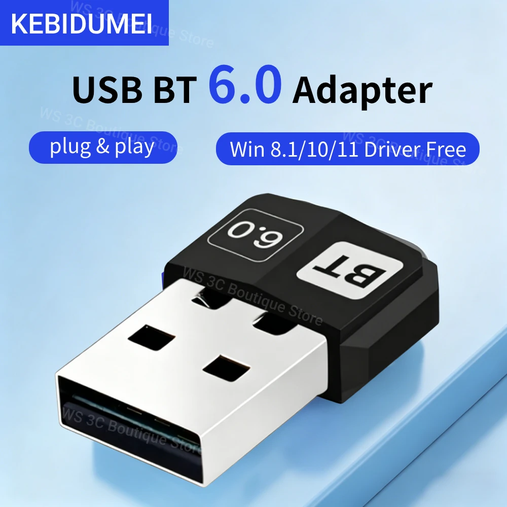 

KEBIDUMEI Bluetooth 6.0/5.4 USB Adapter Wireless Audio Receiver Transmitter Mini Dongle For PC Laptop Driver Free Win10 Win11