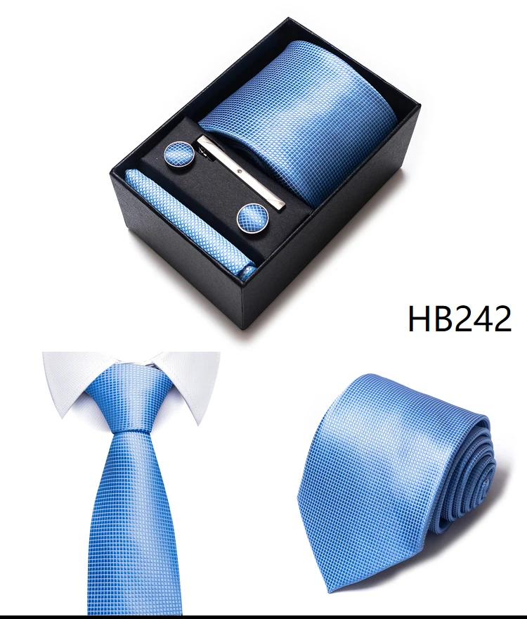 Hochwertige lila gestreifte Krawatte Taschentuch Manschettenknopf Set für Männer Krawatte Urlaub Geschenkbox Anzug Zubehör Hochzeit Gravats – Detail 20