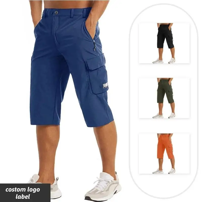 

Мужские укороченные брюки свободного кроя с эластичными вставками по четырем сторонам, длина 5 дюймов, из льняной нейлоновой ткани, для активного отдыха и делового использования, цвет хаки