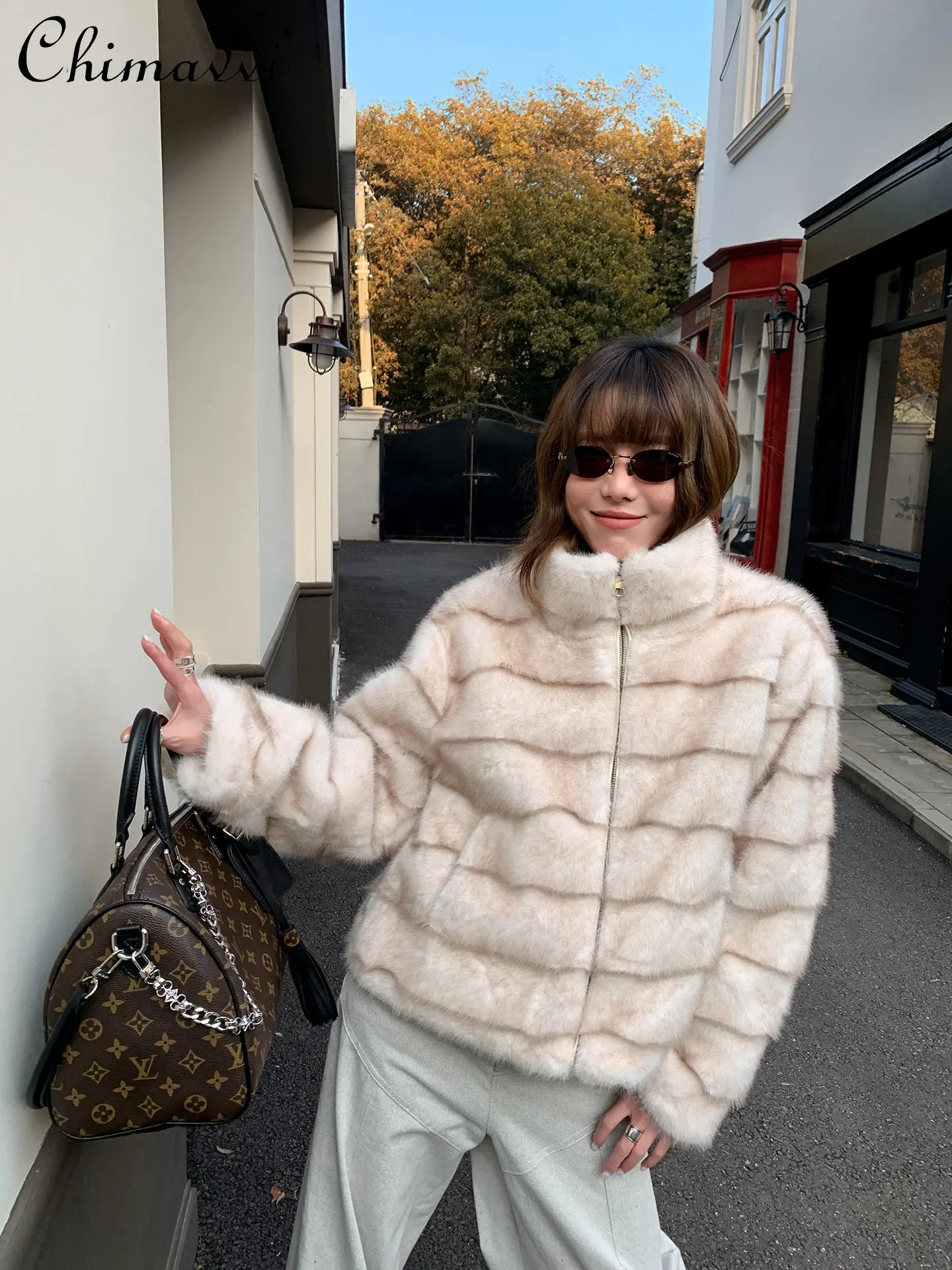 Mode Langarm Casual Stehkragen Nachahmung Nerz Pelz Kurze Pelzmantel Frauen Winter Verdickt Elegante Pelz Zipper Warme Jacke