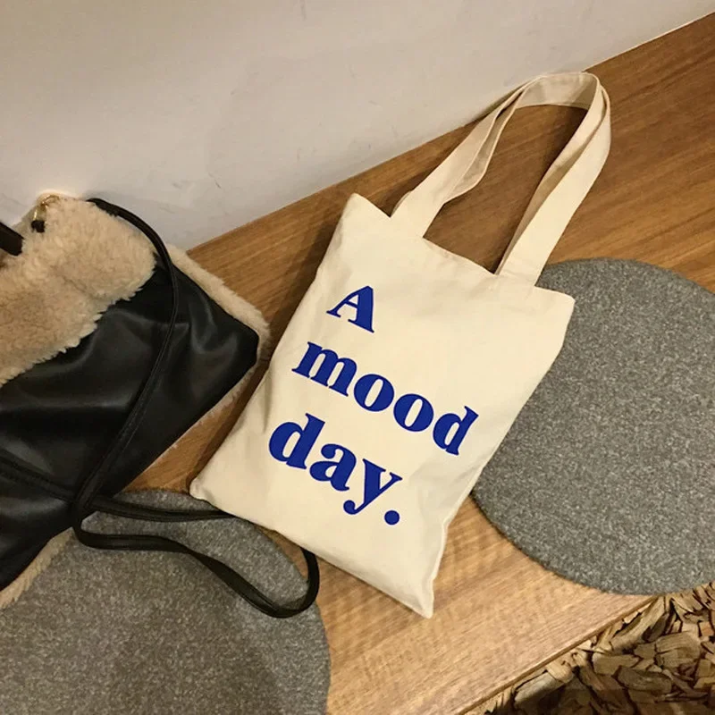 Simple Letter Women Mini Tote Shoulder Bag Thin Cotton Cloth Ladies Eco Reusable Shopping Bags Female Student Girls Book Handbag