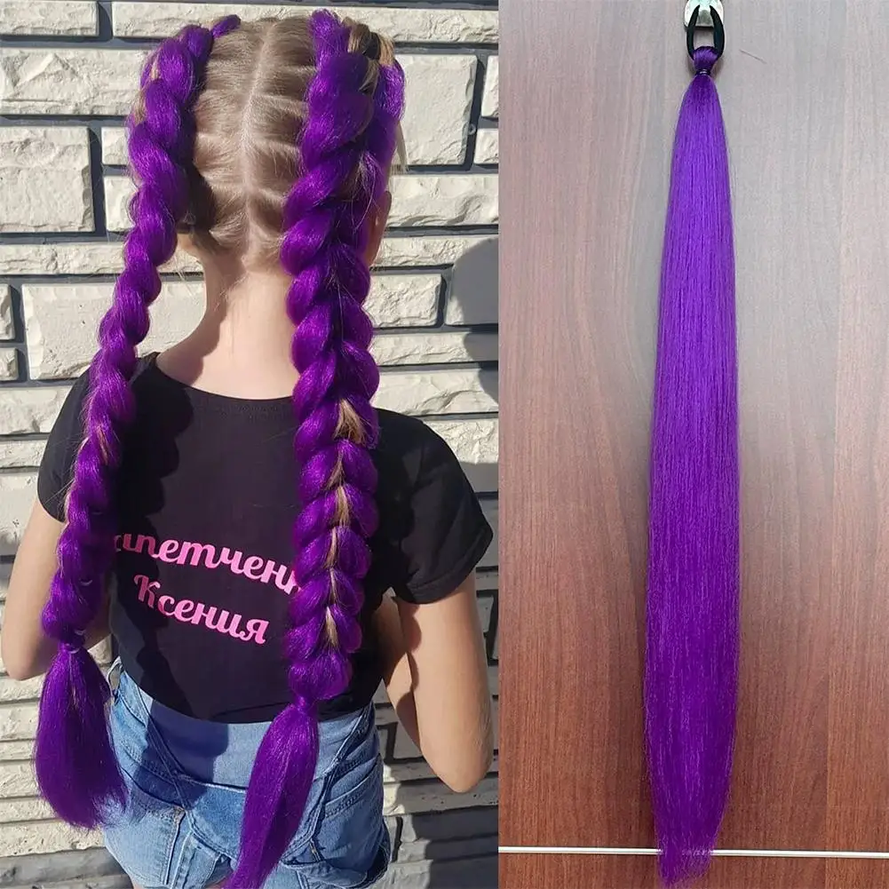 Cola de Caballo recta sintética para mujer, 1 unidad, con lazo elástico para el cabello, extensiones de cabello de cola de caballo trenzadas coloridas, accesorios para el cabello