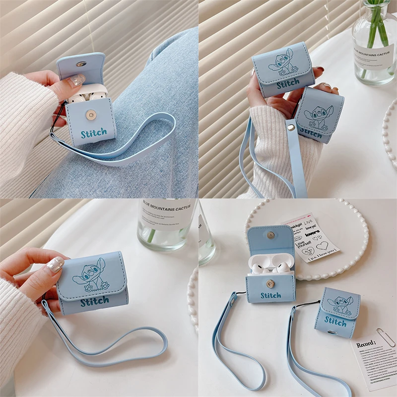 

Disney Stitch Airpods Earphone Cover 1 2 Pro 3 Protective Bluetooth Earphone Cover Thick Leather Shockproof Female Birthday Gift