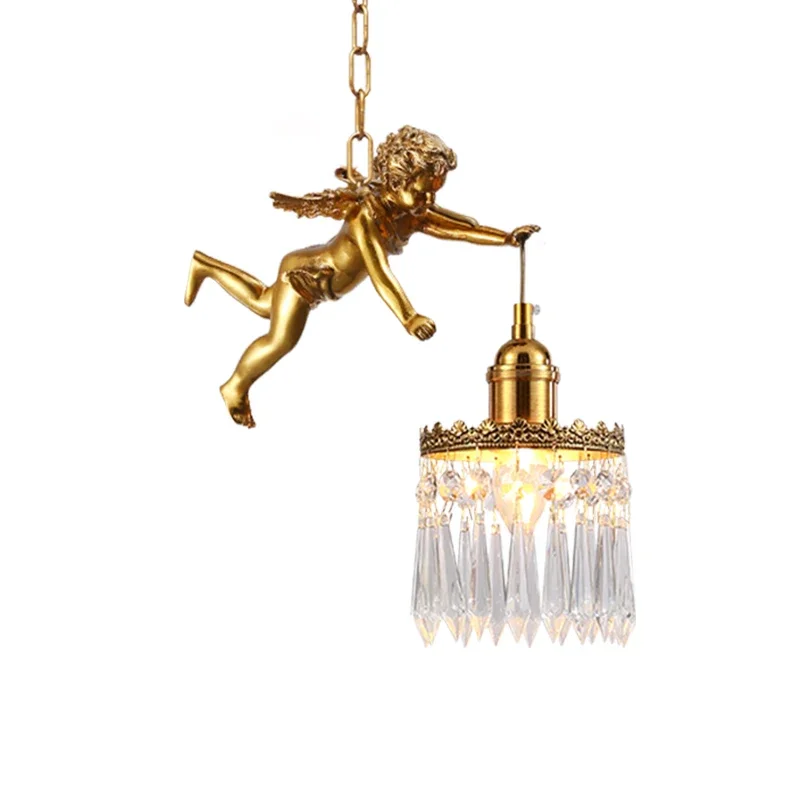 European Cupid Hanging Single Lamp Small Crystal Bedside Danish Lamp Stair Cluster Pendant Light For Kitchen Island