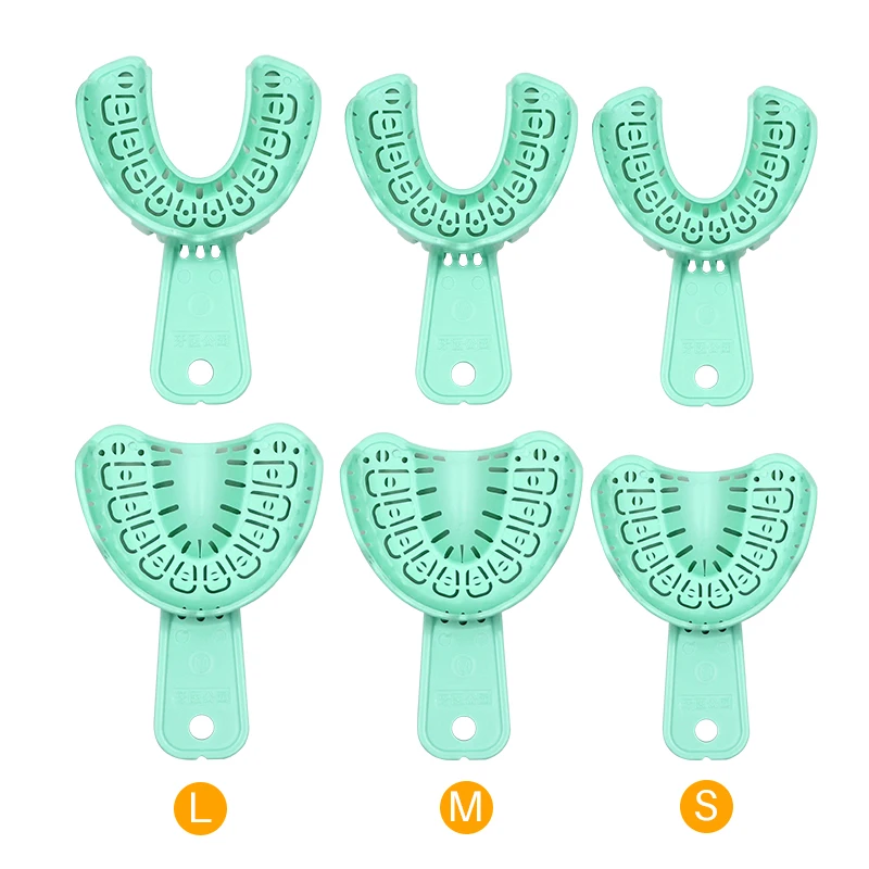 

6pcs Dental Implant Tray Green Full Mouth Removable Partial Mold Tray Easy To Fold Baffle Plastic Dentist Tool Material S/M/L