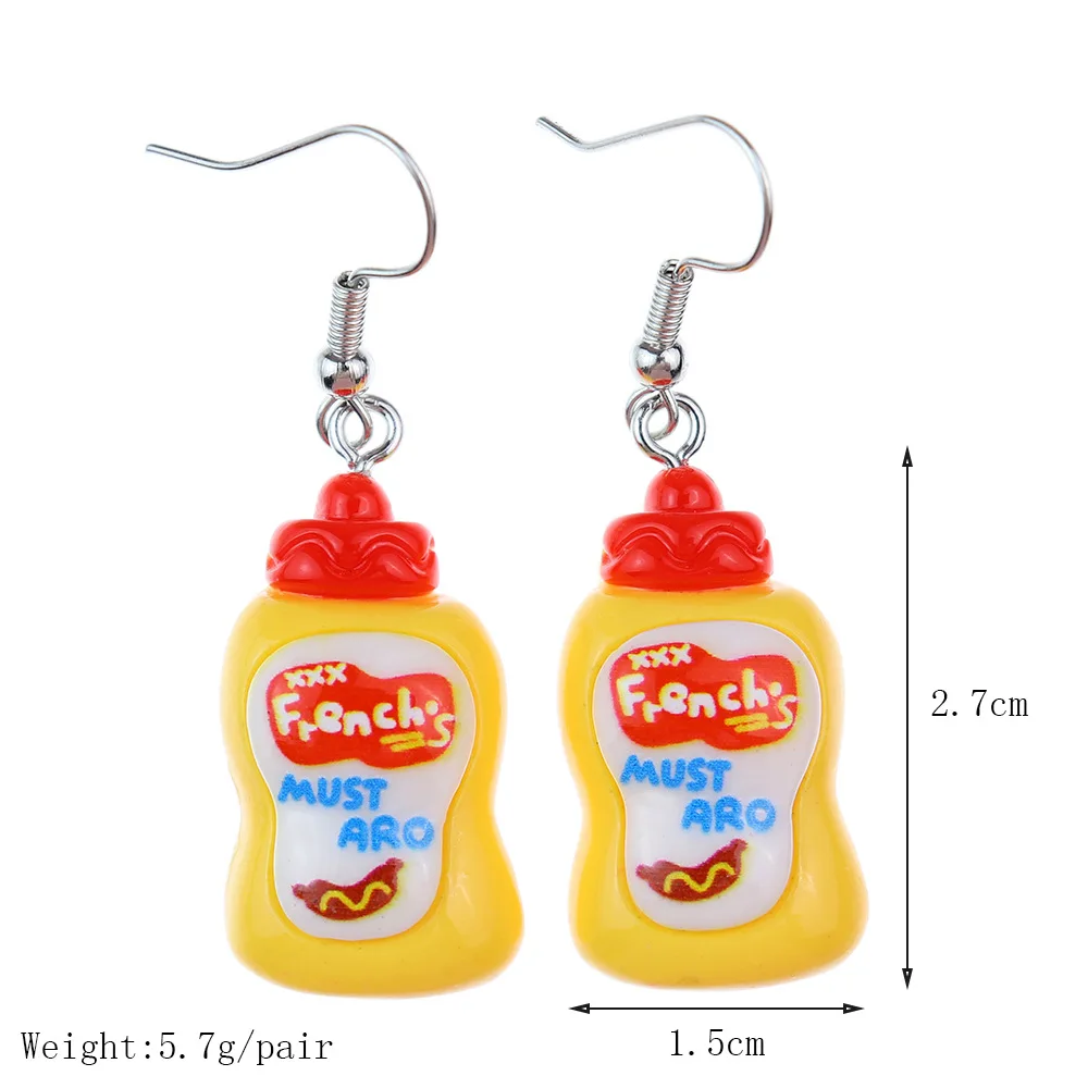 Ovxxons 1 Pair Simple Cute Food Play Simulation Seasoning Sauce Earrings Personality Creative Girl Heart Ear Hook Earrings