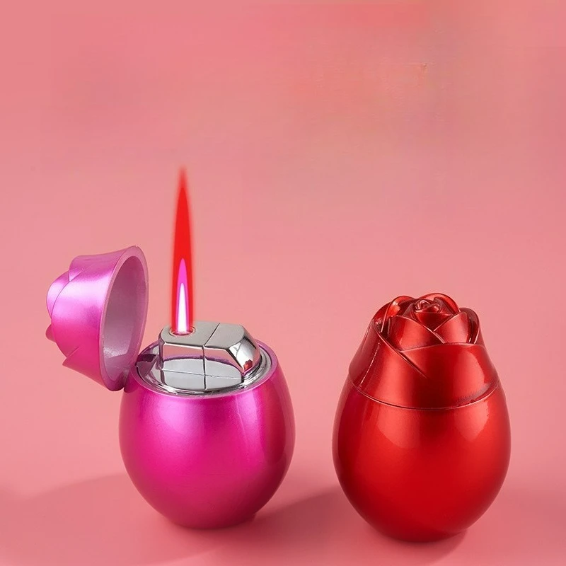 New Rose Design Inflatable Lighter Windproof Direct Spray Red Flame High Beauty Outdoor Lighter Smoking Accessories Gift