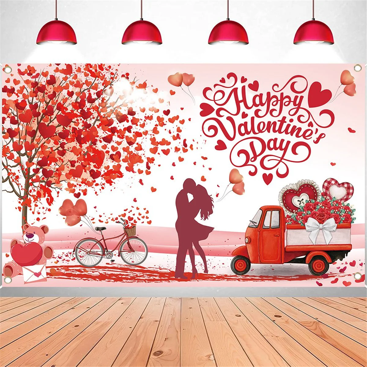 Happy Valentine's Day Backdrop Banner Love Heart Party Decorations Background for Valentine's Day 71 x