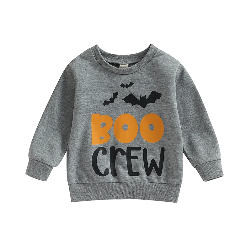 2023-06-25 Lioraitiin 0-4Years Boys Girl Sweatshirt Long Sleeve Crew Neck Letters Bat Print Hoodie Pullover Halloween Clothes