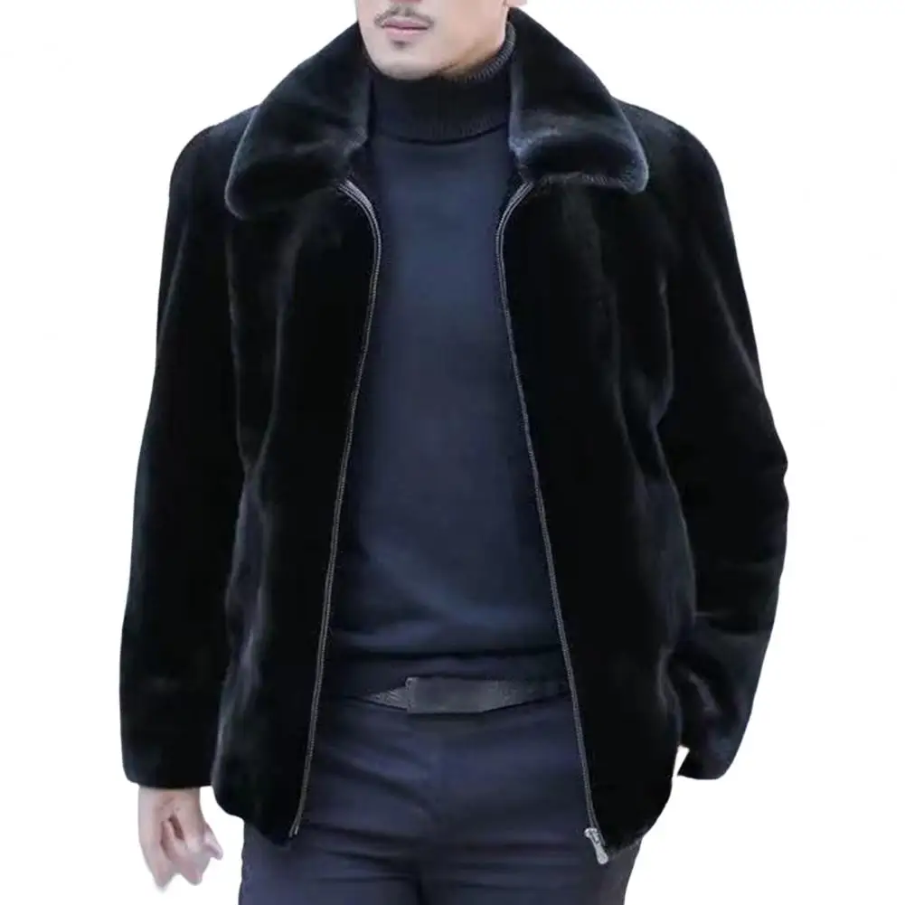 Super Soft  Trendy Windproof Turndown Collar Coat Thicken Men Thermal Jacket Pockets   for Office