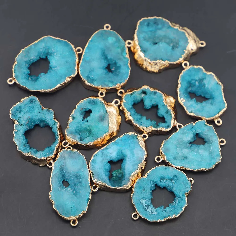 Natural Stone Slice Agates Irregular Shape Double Hole Connector Pendants Jewelry Making DIY Necklace Bracelet Accessories 6Pcs