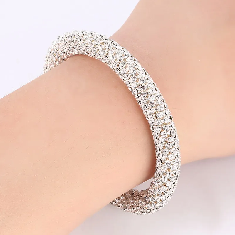 

Open Cuff Bracelets Bangles For Women Gold Silver Color Crystal Rhinestone Chain Expandable Bracelet Jewelry Gift High Quality