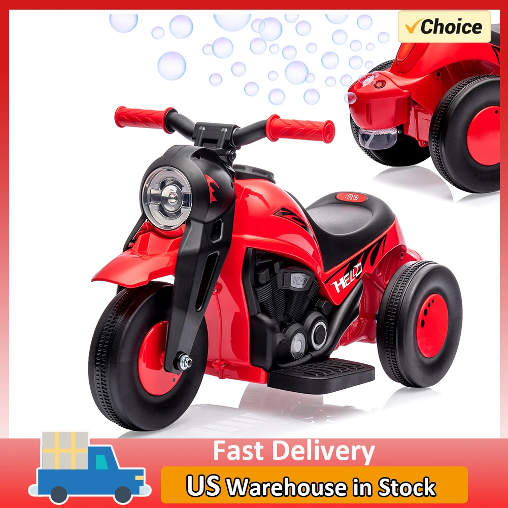 Kids Ride on Bubble Car, 6V Battery Powered Electric Motorcycle 1.9 MPH Speed w/LED Headlights, Music, 3 Wheels Motorbike Toys