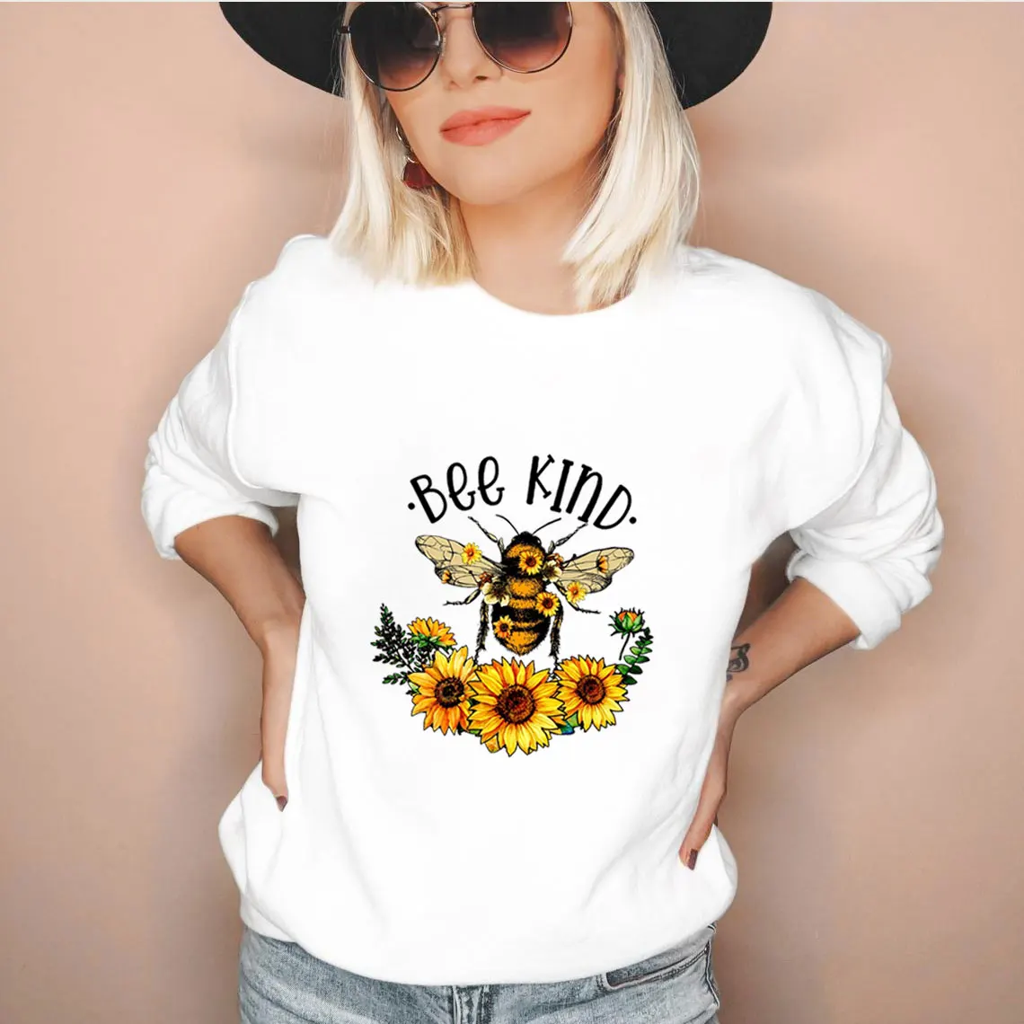 Bee Kind Be Kind New Arrival Bees Sweatshirt 100%Cotton Women's Top Unsiex Spring Casual Long Sleeve Top Kindness Sweatshirt