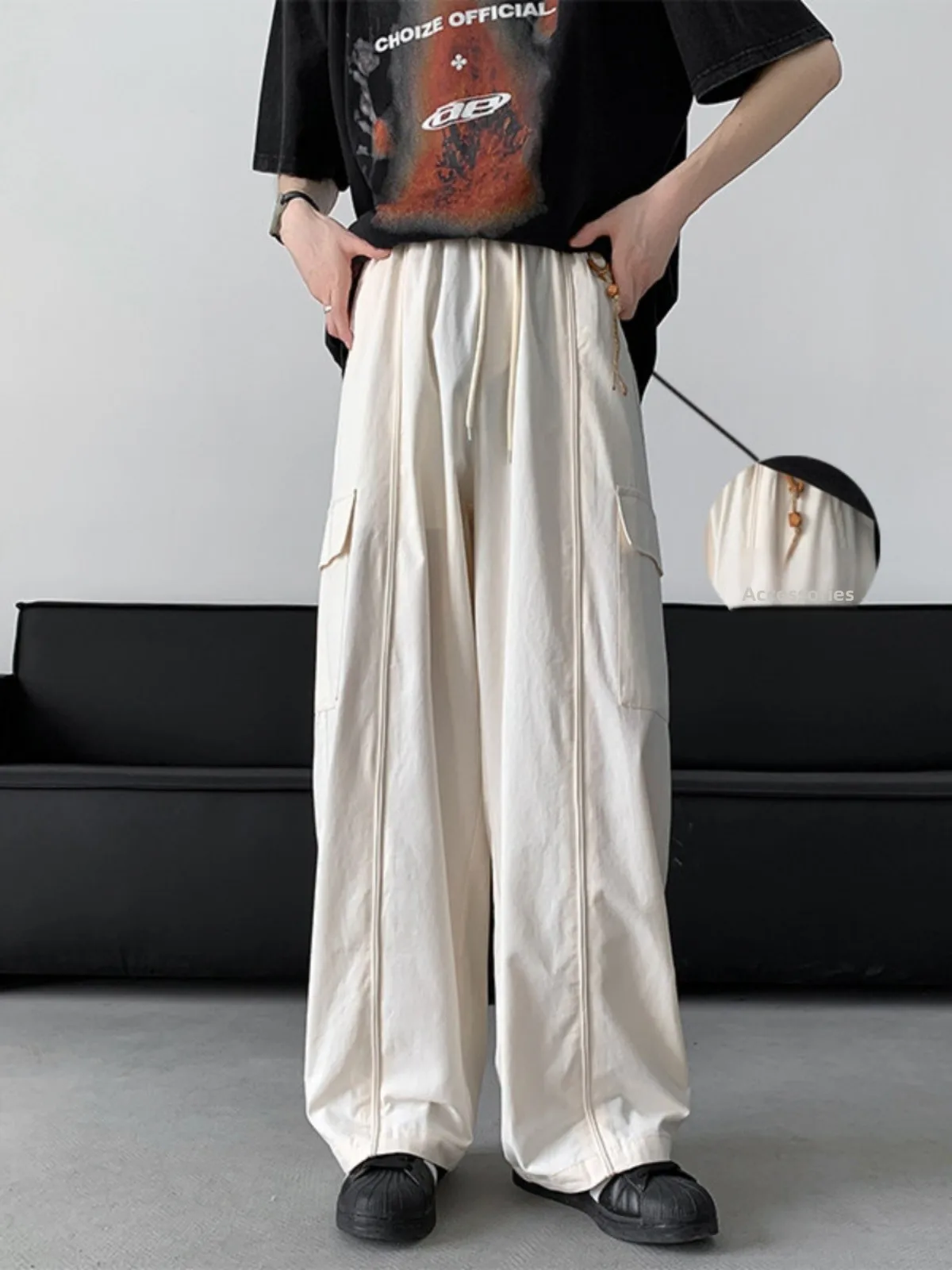 

Men's Summer Thin Wide Leg Work Pants Big kets Outdoor Casual Trousers Loose Fit Polyester Fiber Basic Sle Daily Wear