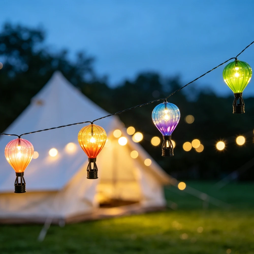 5M 10LED Solar Hot Air Balloon String Lights,Outdoor Waterproof Hanging Fairy Lights, Warm Glow Patio Garden Balcony Decoration