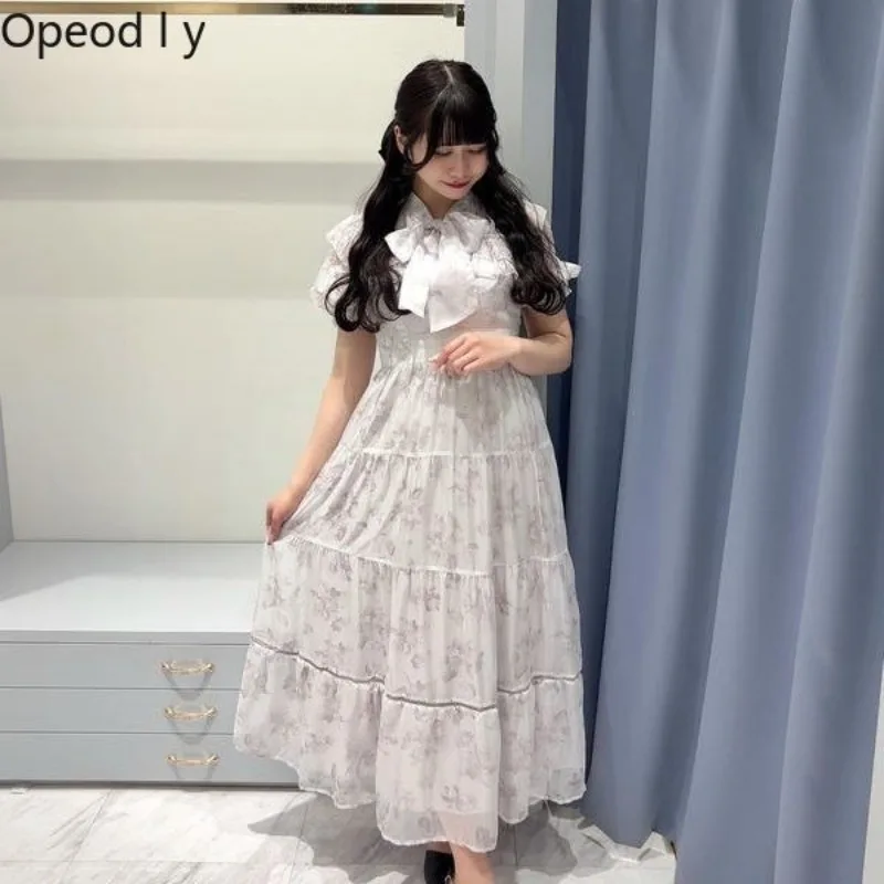 

Japanese Original Sweet Clear Ruffle Pleated Printed Short-sleeved Dress 2026 Summer Versatile High-waisted Thin Women's Dress