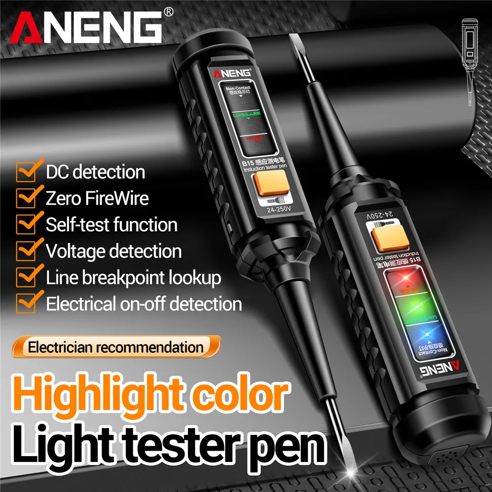 ANENG B15 Voltage Test Screwdriver NCV Live Neutral Wire Detector Flashlight Breakpoint Search Insulated Electrical Test Pen
