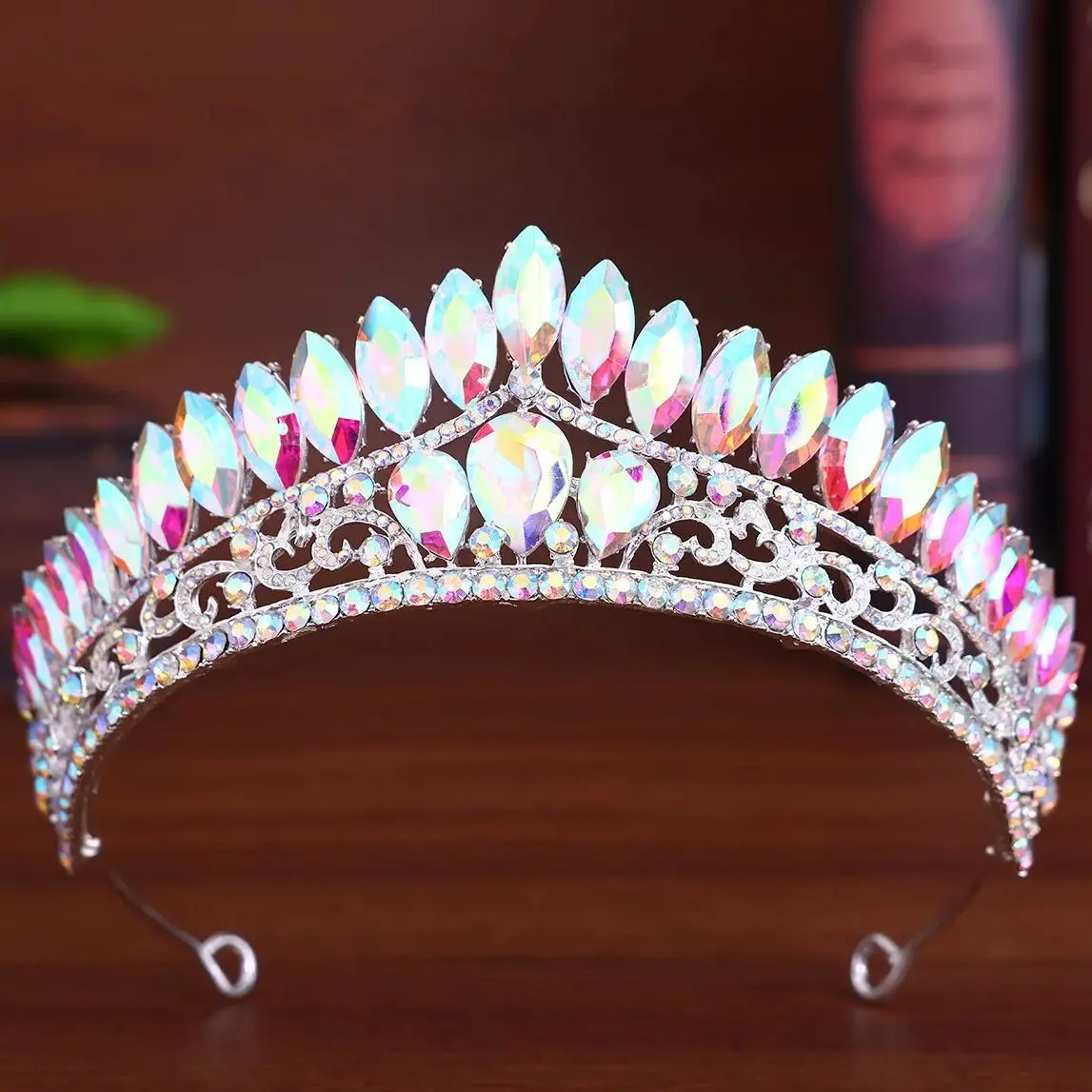 DIEZI 5 Colors Elegant AB Crystal Tiara Crown Women Girls Wedding Birthday Party Baroque Luxury Rhinestone Crown Hair Jewelry