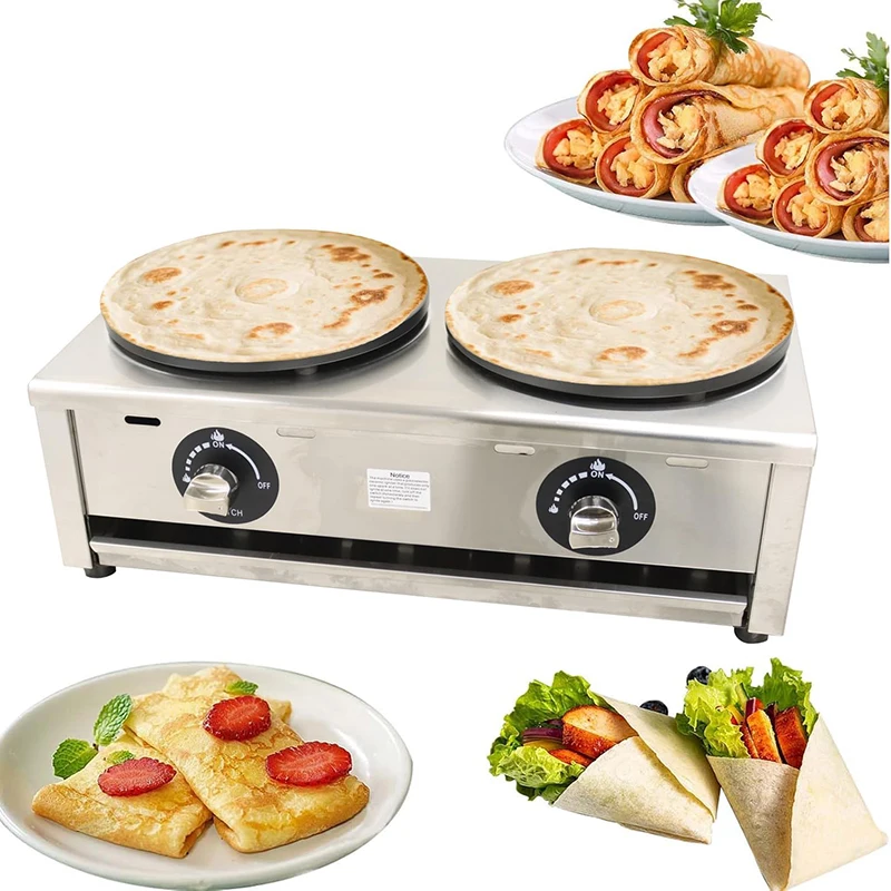 

Commercial Dual-head Gas Crepe Maker Pancake Baking Machine Griddle Machine Non-Stick Adjustable Firepower