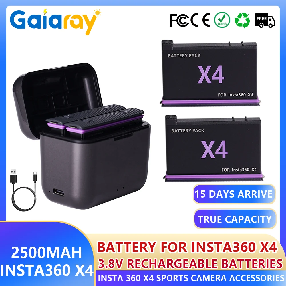 

2500mAh High Capacity Battery For Insta360 X4 Battery+Fast Charging Case Storage Box For 360 Panoramic Action Cameras Battery