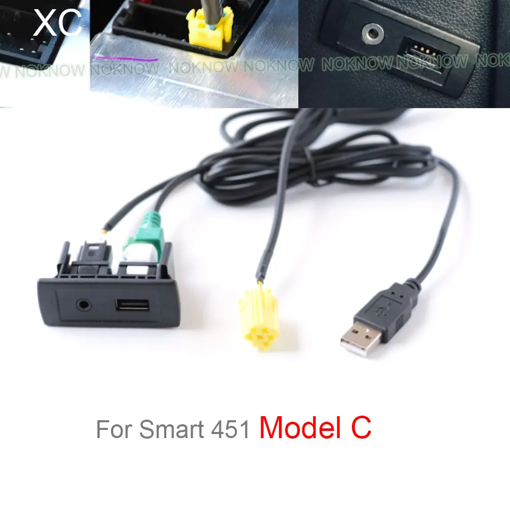 6 8 Pin Car CD Radio 3.5mm AUX USB Interface Panel With Adapter Cable Fit For Mercedes-Benz  Smart 450 451 smart fortwo