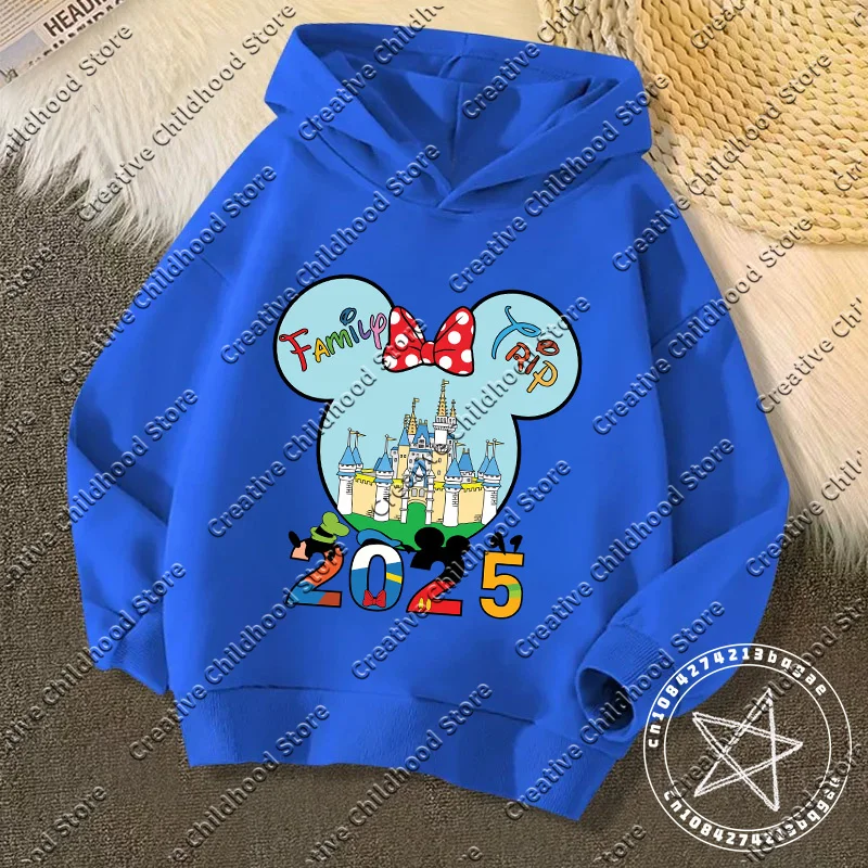 2025 Disney Minnie Mouse Girl Cartoons Kawaii Girl Clothes Hoodie Boy Children Top Caricature Fashion Disneyland Trip Disney