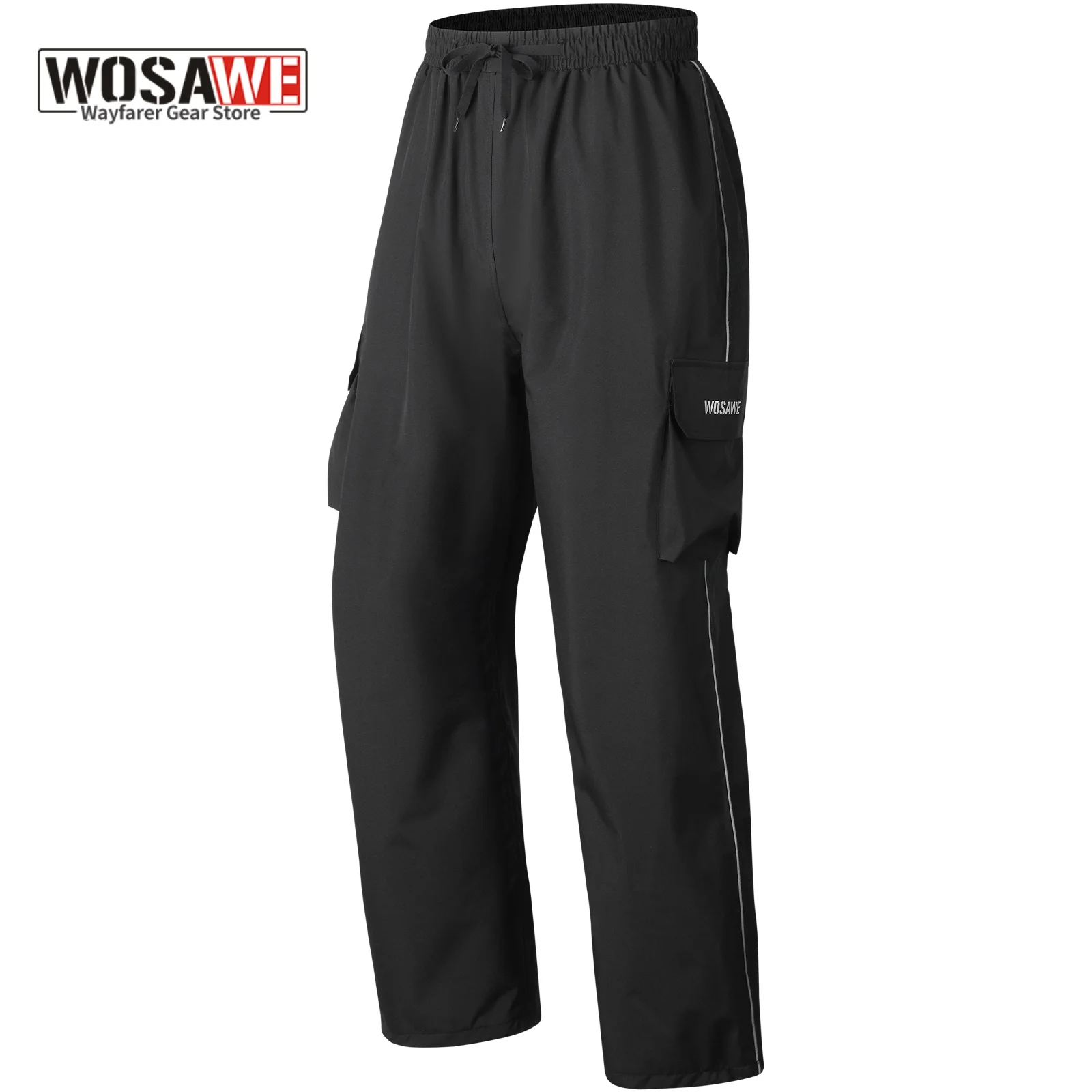 WOSAWE Motorcycle Rain Pants Waterproof Pants Men Reflective Quick Dry Windproof Trousers Drawstring Tactical Pants